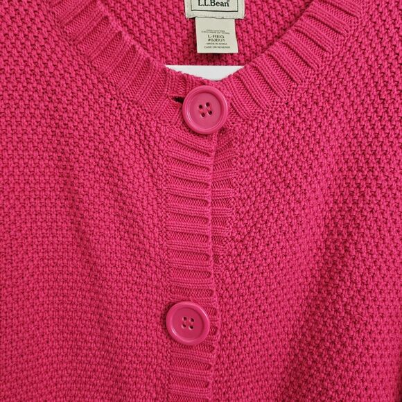 LL Bean Cardigan Sweater Womens Large Pink Knit Button Front 3/4 Sleeves Cotton - Picture 5 of 9